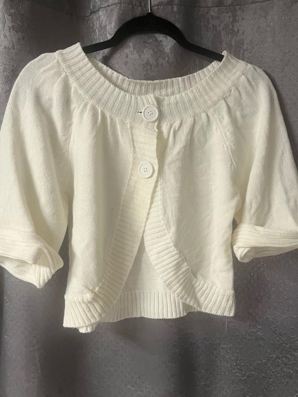 Classic Cream Short-Sleeve Knit Cardigan Sweater